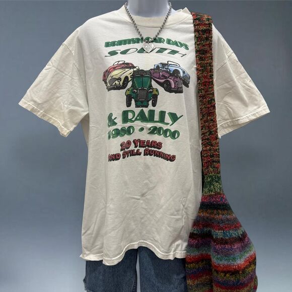 Vintage 2000 British Car Days Rally Graphic Tee Size L Cars Racing - Picture 1 of 6